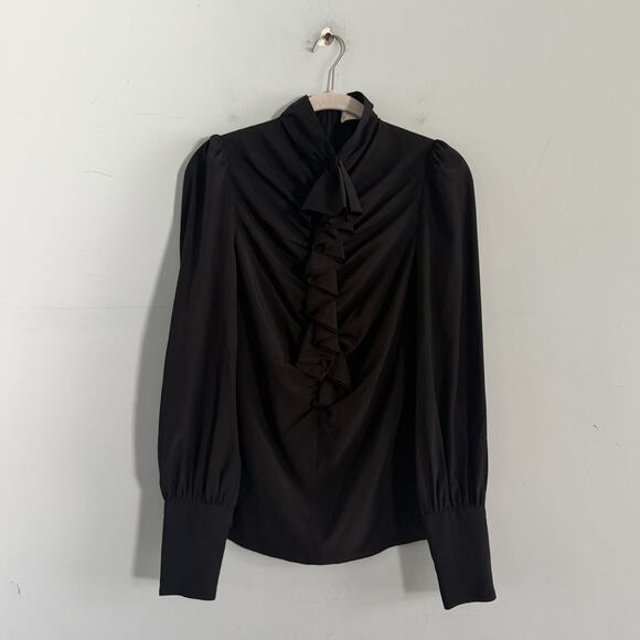 Zimmermann Espionage Cinched Silk Black Long Sleeve Blouse - Picture 4 of 7